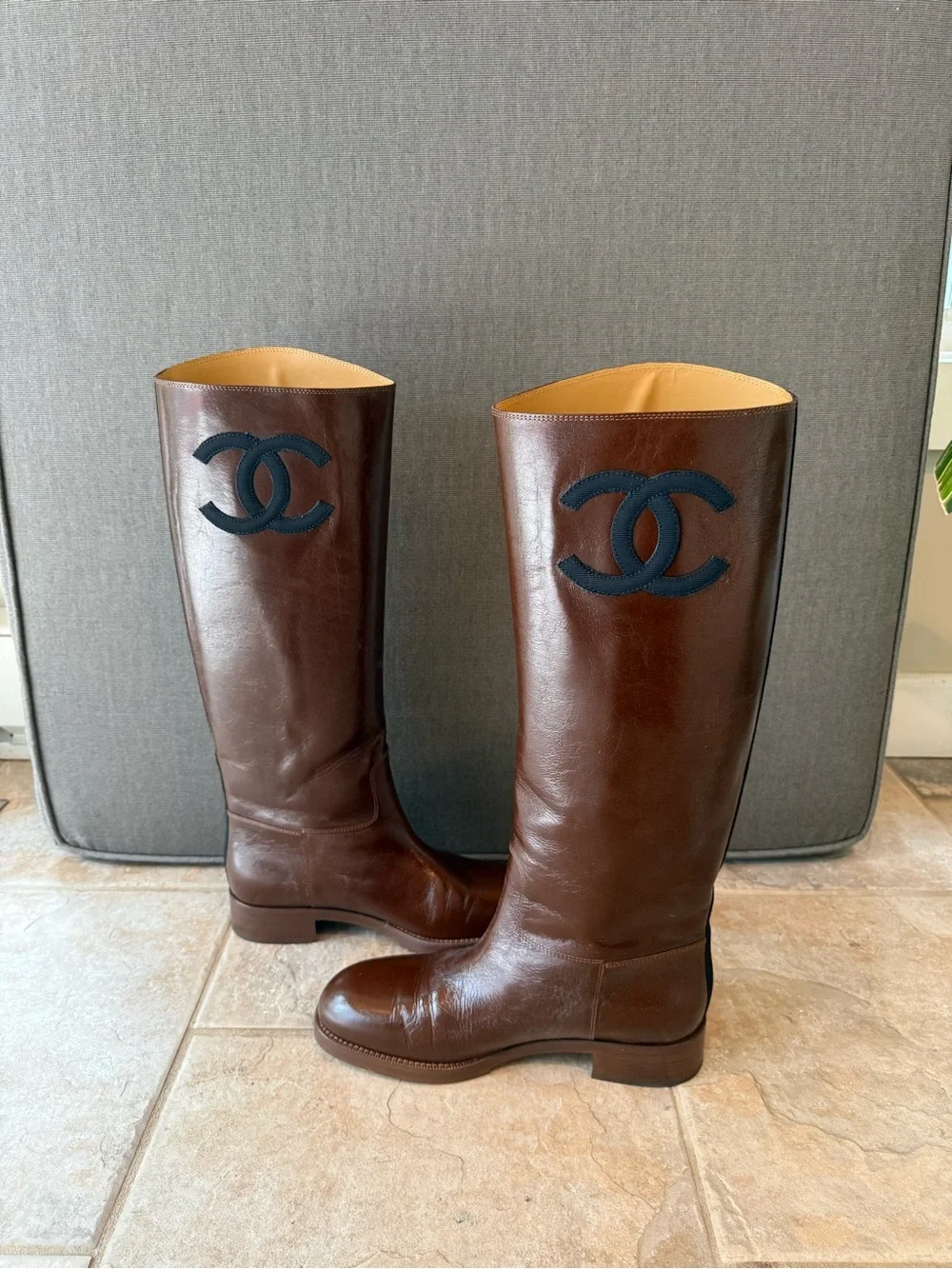 Chanel Calfskin High Boots Brown Size 40